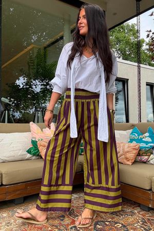 Bloc Stripe Wide Leg Pant Aubergine & Olive